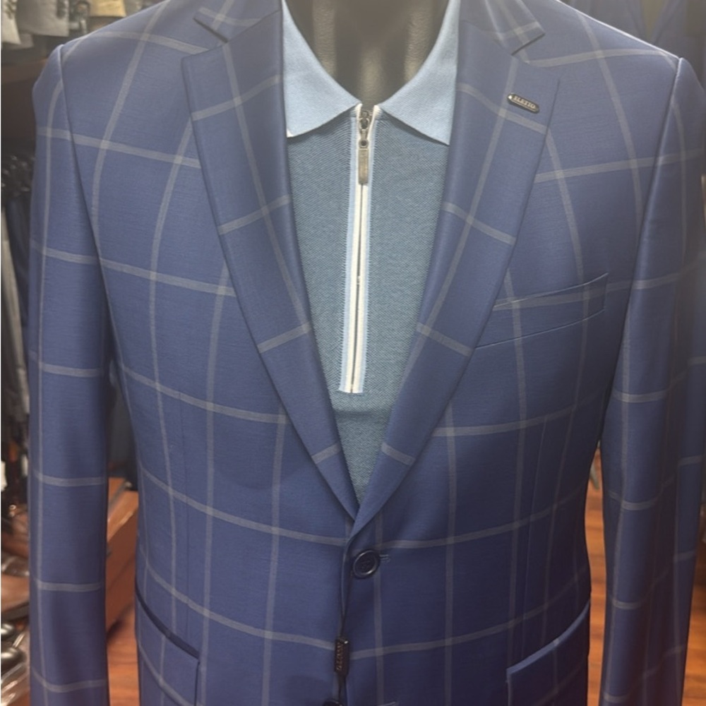 Elegant Navy Checkered Blazer for Men